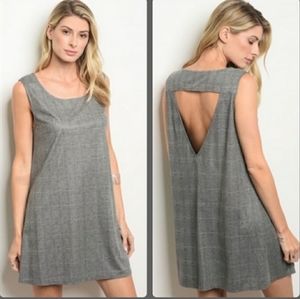 ROKOKO Trapeze Dress Sleeveless Back Cutout Large Gray with White Checks